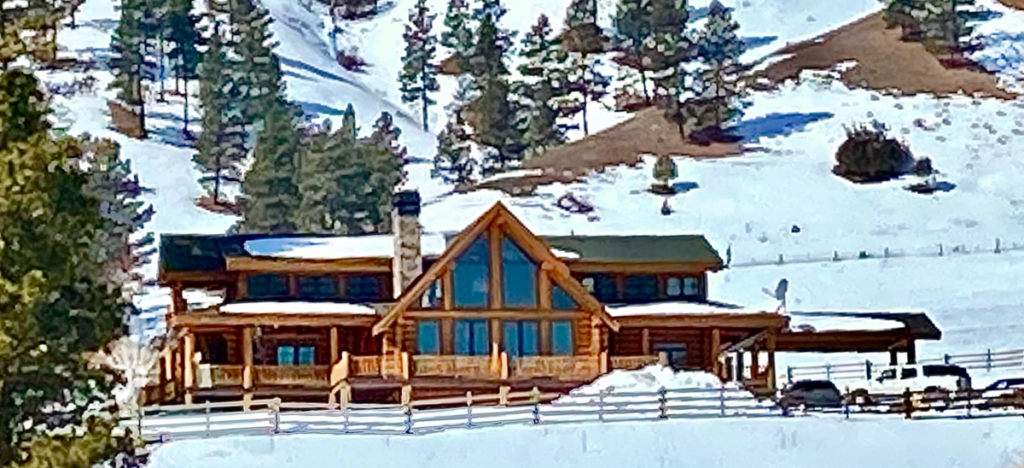 Timber frame log home - Ranch House with window wall